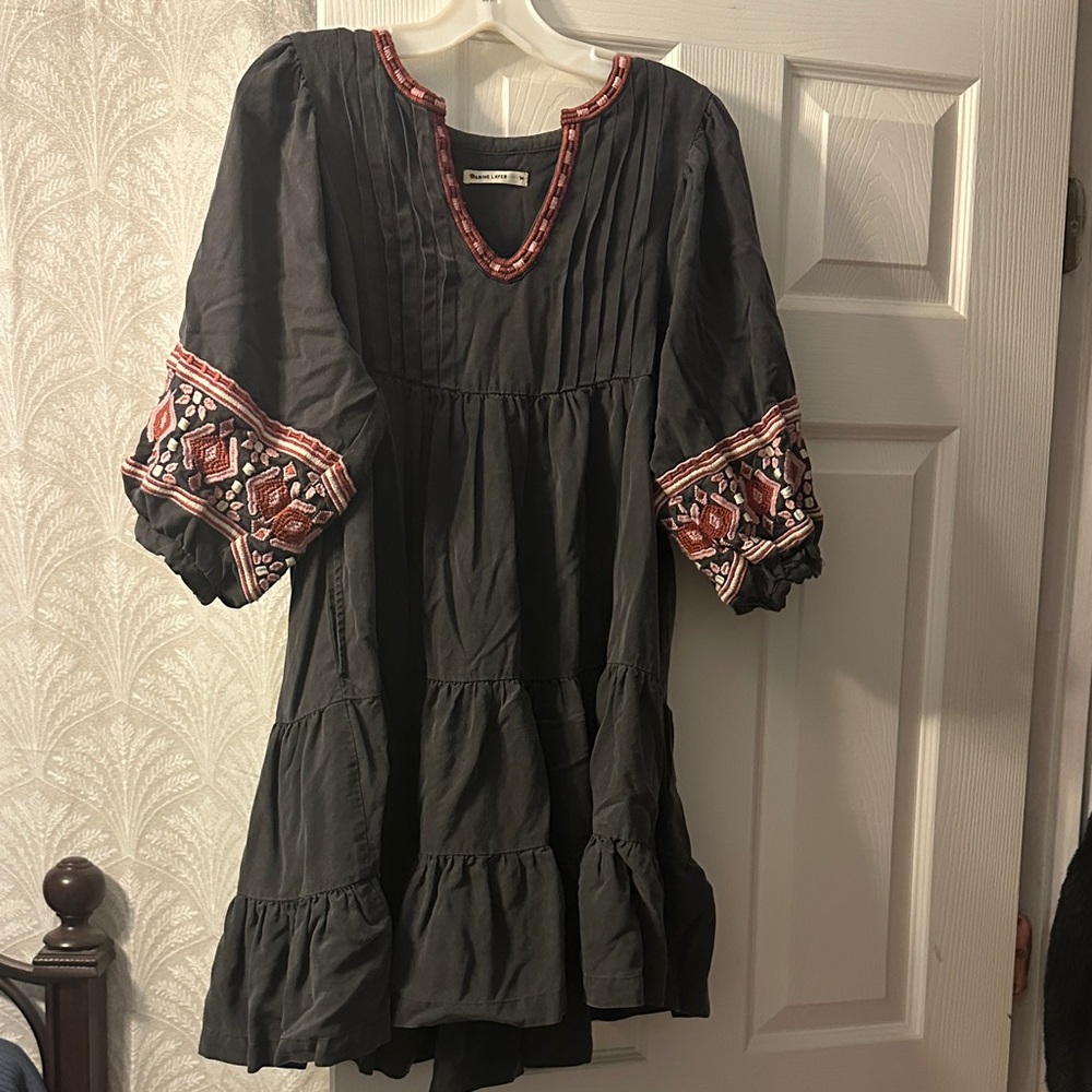 Marine Layer Black Top with Red Embroidery